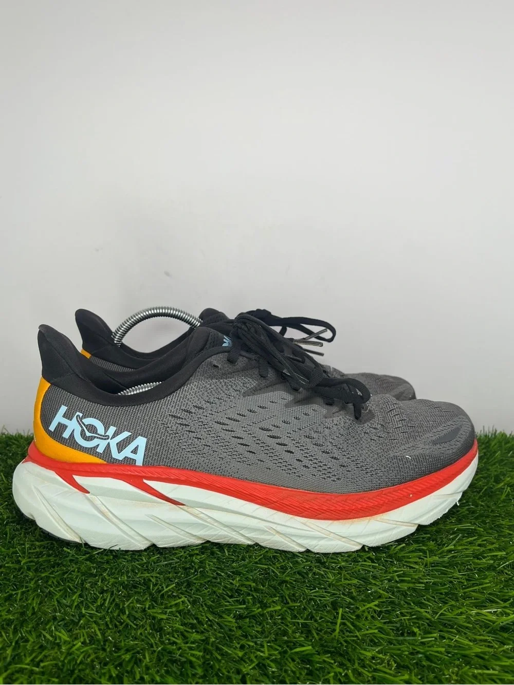 HOKA One One Clifton 8 Men’s 10D Gray Red Running Shoes 1119393 - Picture 3 of 9